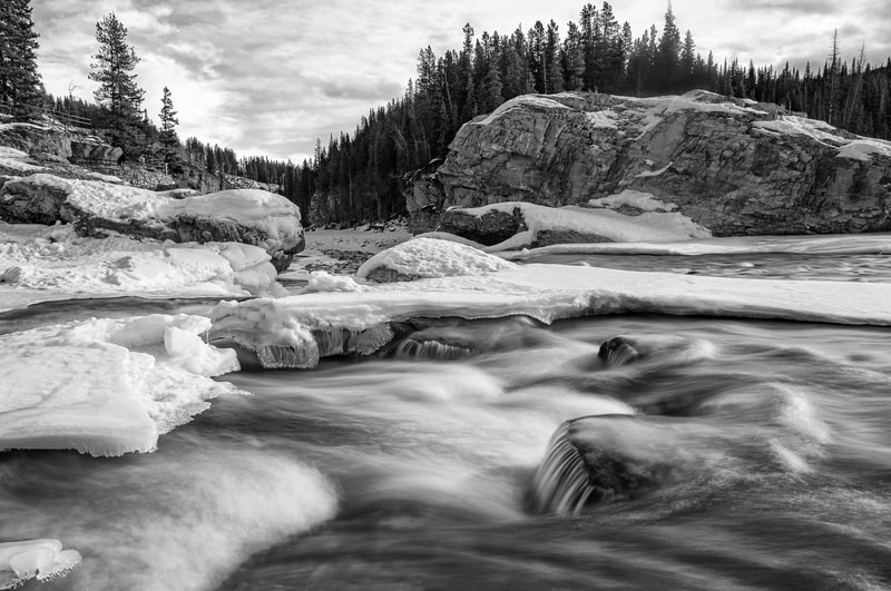 <img src="water.jpg" alt="black and white image of water flowing during winter"> height="300" width="300"